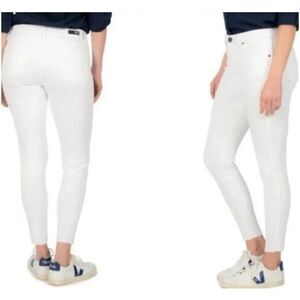Kut from the Kloth Donna Fab Ab High Rise Skinny White Denim Raw Hem Size 8